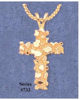 Solid Sterling Silver or 14kt Gold Nugget Cross Pendant Setting, New, Made in USA 161-733/141-733