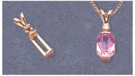 Solid Sterling Silver or 14kt Gold 5mm-12mm Shallow Tourmaline Cut Pendant with Accent Setting, Made in USA 161-321/141-321