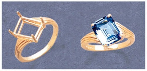 Sterling Silver or 14kt Gold 10x8-12x10 Emerald Cut Fancy Offset Pre-Notched Blank Ring Size 7 setting 163-550/143-550
