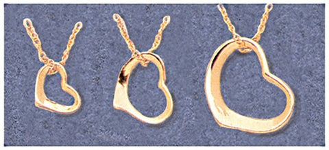 14kt White or Yellow Gold Light Floating Heart Pendant with chain, 9mm, 12mm, 16mm, New, Made in USA 141-130