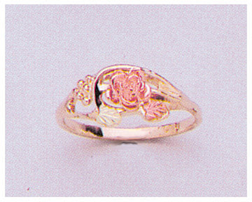 Solid 10kt Three Tone Gold Red Rose with Green Leaves Blank Ring Size 5-8 shank setting, Prospector Gold, 643-627