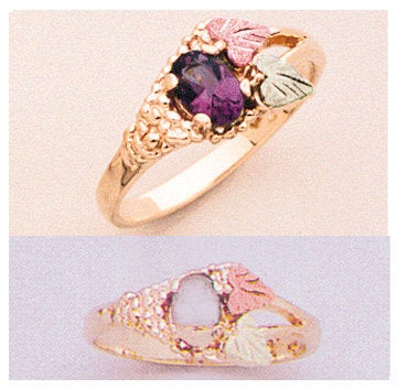 Solid 10kt Three Tone Leaf Ring, Natural Gemstone  Amethyst, Citrine, Peridot, Topaz Oval Promise Ring, Size 5-8 643-631