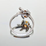 Solid Sterling Silver, Solid or Plated 14kt Gold Natural Citrine or Garnet Flower Cluster Ring with Tsavorite Garnet Accents, Custom Made