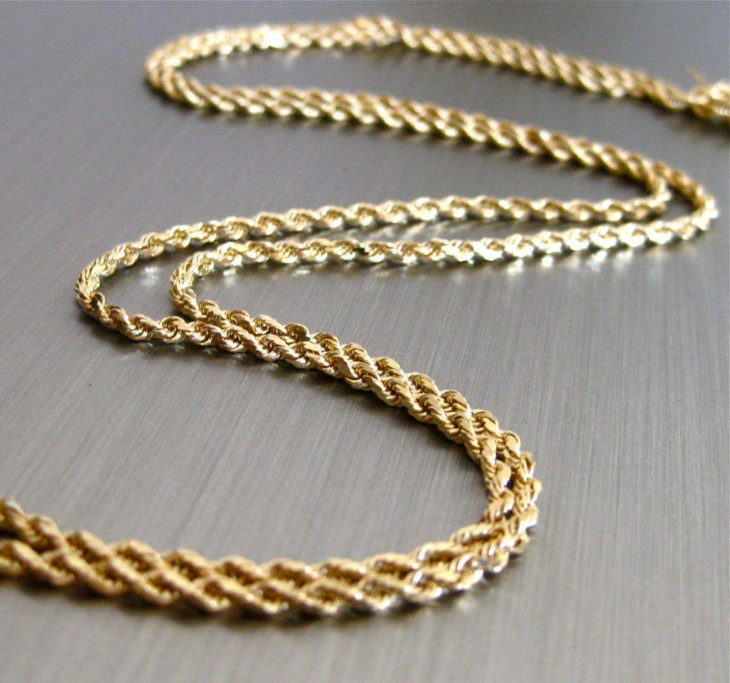 Solid 14kt Gold Diamond Cut Rope Chain, Light, Medium, Heavy, Rope