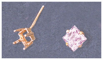 Solid Sterling Silver or 14kt Gold 1 Set (2 pieces) 4-8mm Square Crown Style Earrings Setting, 162-174/142-174