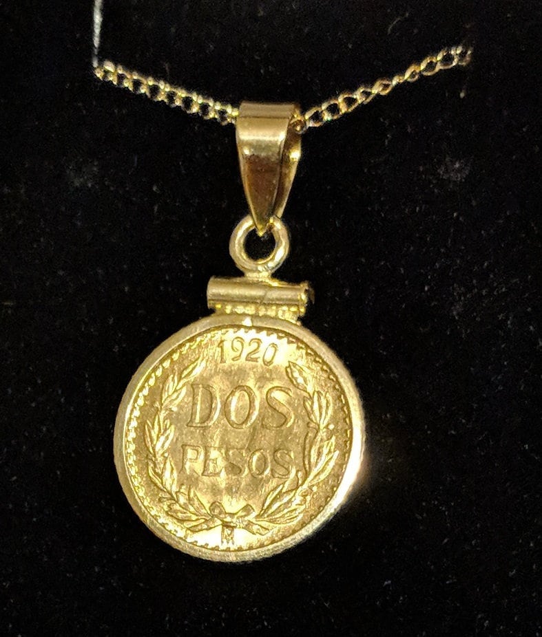 Gold peso clearance pendant