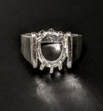 Sterling Silver or 10kt Gold 12x10 Oval Cut Pre-Notched Blank Mens Ring Size 10 shank setting 163-305/143-305