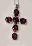 Solid Sterling Silver Large Blood Red Garnet Oval Cut Cross Pendant, 24+CTS, VVS-VS Free Shipping!