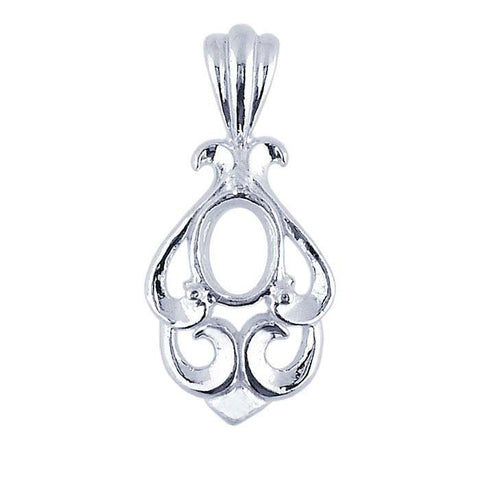 Sterling Silver 8 x 6mm Oval Swirl Pendant Mounting, 3-Prong, Prong and Cabochon, Oval Cab (Cabochon) Pendant Setting 910391