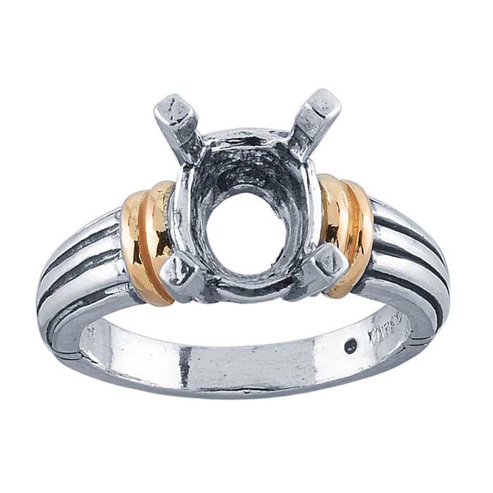 Sterling Silver and 14K Yellow Gold Pre-Notched 10x8 mm Oval Ring