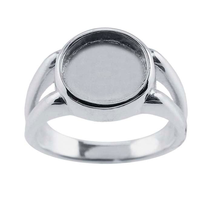Sterling Silver Split Shank 10mm or 12mm Round Cabochon Ring - Main Image