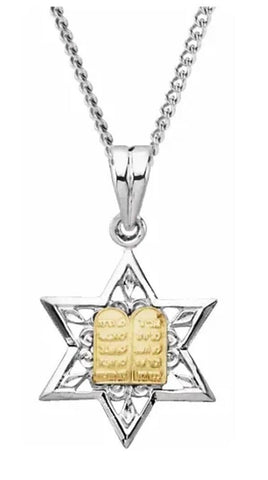 Sterling Silver & 14kt Solid Gold, Star of David Pendant. Solid Gold