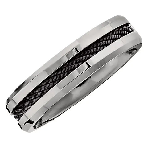 SALE!!! Titanium and Black Steel Cable 6 mm Band Size 6.5 or 7.5