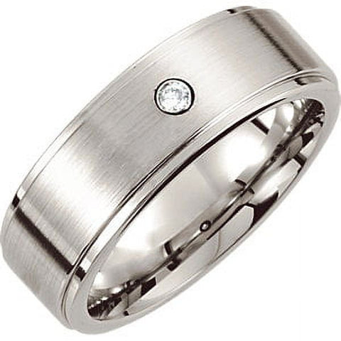 SALE!!! Natural White Diamond Mens Ring, Colbalt and Steel, Size 10 .05ct, Ridged Band