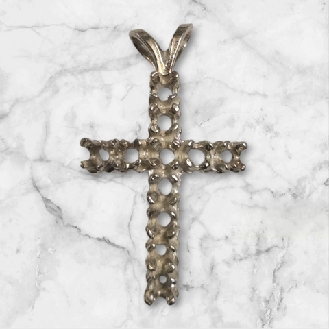 Solid Sterling Silver or 14kt Gold 11 Stone Round Cross Pendant Setting, New, Made in USA 161-735/141-735