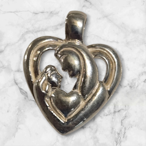 Sterling Silver or 14kt White or Yellow Gold Light Madonna Puffy Heart Pendant with chain, New, Made in USA 141-431