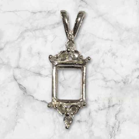 Solid Sterling Silver or 14kt White or Yellow Gold 10x8-18x13 Emerald Cut Pendant Setting with 6 Stone Accents, Made in USA 161-026/141-026