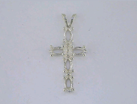 Solid Sterling Silver or 14kt Gold Multi Stone Marquise Cross Pendant Setting with Accent, New, Made in USA 161-737