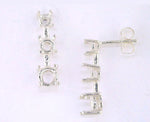 Solid Sterling Silver or 14kt White or Yellow Gold 1 Set (2 pieces) Three Stone Earrings Setting, New, Made in USA 162-756/142-756