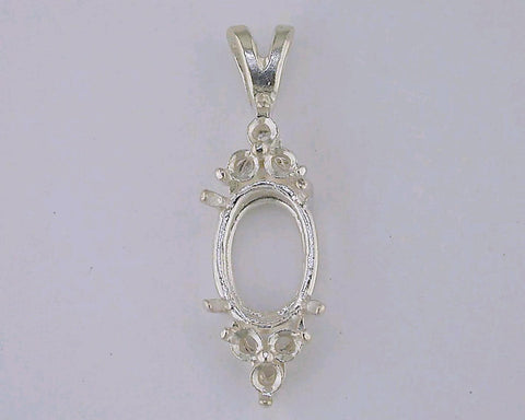 Solid Sterling Silver or 14kt Gold 10x8-18x13 Oval Cut Pendant Setting with 6 Stone Accents, Made in USA 161-056/141-056