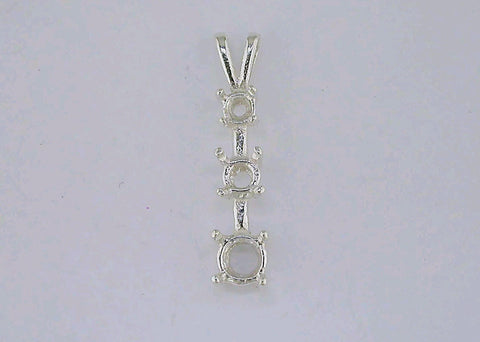 Solid Sterling Silver or Solid 14kt Gold Round 3 Stone Past Present Future Pendant Setting, Made in USA 161-755/141-755