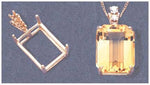 Solid Sterling Silver or 14kt White or Yellow Gold 20x15 Emerald Cut Pendant Setting with Accents, New, Made in USA 169-023/149-023