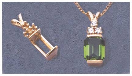 Solid Sterling Silver or 14kt Gold 7mm-14mm Medium Tourmaline Cut Pendant with 3 Accents Settin, Made in USA 161-343/141-343