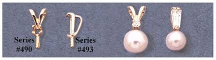 Sterling Silver or 14kt Gold Accented Pearl Pendant For 4 to 8mm Half-Drilled Pearls with Round or Baguette accent 161-490,493/141-490,493