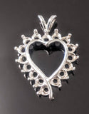 Solid Sterling Silver or 14k Gold 16 Stone Fancy Heart Pendant Setting, 2.25mm Round, New, Made in USA 161-244/141-244
