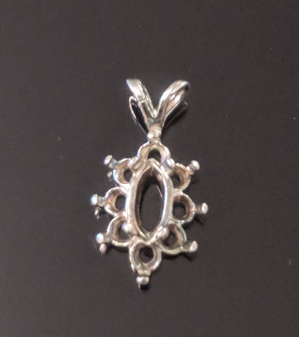 Solid Sterling Silver or 14kt White or Yellow Gold 8x4 Marquise Pendant Setting with Accent, New, Made in USA 161-273/141-273