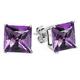 925 Solid Sterling Silver 3ct 7mm Princess Cut Natural Amethyst Earrings Setting, New
