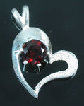 Solid Sterling Silver or 14kt Gold Natural Amethyst, Garnet, Topaz, or Peridot 4-6mm Round Semi-Textured Heart Dangle Pendant Solitare VVS
