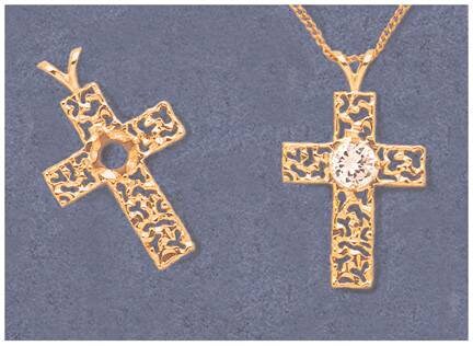 Solid Sterling Silver or 14kt Gold 3-6mm Round Freeform Cross Pendant Setting, New, Made in USA 161-740/141-740