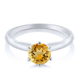 Solid 14kt White or Yellow Gold  Natural Golden Citrine 4mm Round Ring Size 5-8 Solitare VVS Eye Clean, Engagement, Wedding band, Bridal