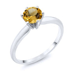 Solid 14kt White or Yellow Gold  Natural Golden Citrine 4mm Round Ring Size 5-8 Solitare VVS Eye Clean, Engagement, Wedding band, Bridal