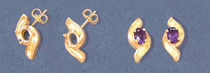Solid Sterling Silver or 14kt Gold 1 Set (2 pieces) 6x4 Oval Low Profile Earrings Setting, Made in USA 162-154/142-154