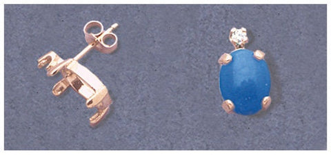 Solid Sterling Silver or 14kt Gold 1 Set (2 pieces) 6x4-10x8 Oval Cab (Cabochon) Accented Earrings Setting, 162-651/142-651