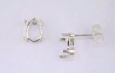 Solid Sterling Silver or 14kt Gold 1 Set (2 pieces) 6x4-18x13 Cab (Cabochon) Pear Earrings Setting, 162-660/142-660