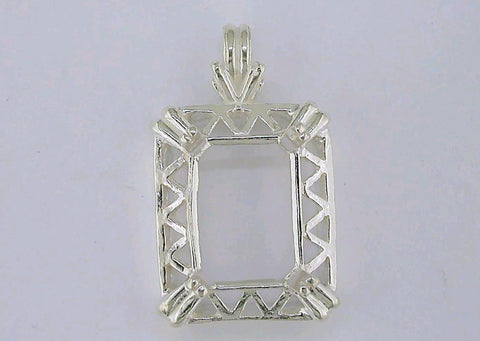 Solid Sterling Silver or 14kt Yellow or White Gold 14x10 Emerald Cut Fancy Pendant Setting, New, Made in USA 161-028,141-028