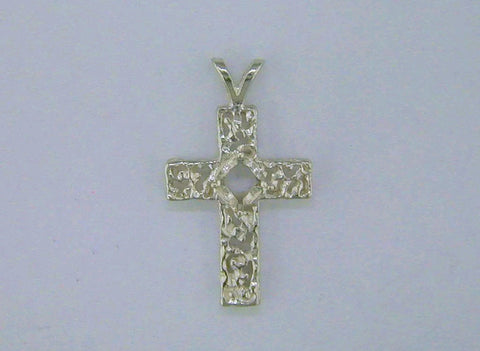 Solid Sterling Silver or 14kt Gold 3-6mm Round Nugget Cross Pendant Setting, New, Made in USA 161-739/141-739