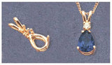 Solid Sterling Silver or 14kt Gold 7x5-16x12 Pear Cut Pendant with Accent Setting, New, Made in USA 161-061/141-061