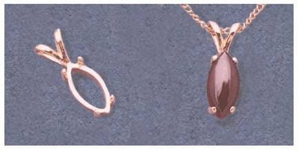 Solid Sterling Silver or 14kt Gold 6x3-16x8 Marquise Cab (Cabochon) Pendant Setting, New, Made in USA 161-640/141-640