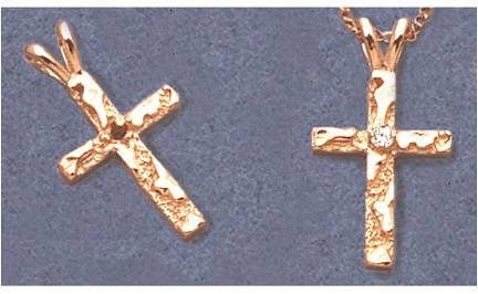 Solid Sterling Silver or 14kt Gold Round Nugget Cross with Accent Pendant Setting, New, Made in USA 161-734/141-734