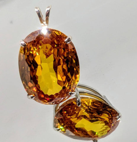 Solid Sterling Silver or 14kt White Yellow, Rose Gold Natural Golden Citrine Large, Huge, Oval Pendant Solitare VVS Eye Clean Exceptional