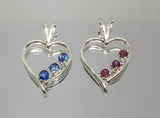 Solid Sterling Silver or 14kt White Yellow, or Rose Gold Natural Blue Sapphire or Ruby Heart Pendant Accented, Cluster, VS Small Pendant