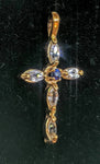 Solid Sterling Silver, Solid or Plated 14kt Gold Natural Blue and White Sapphire Cross Cluster Pendant, Custom Made, Religious