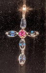 Solid Sterling Silver, Solid or Plated 14kt Gold Natural Blue Sapphire and Ruby Cross Cluster Pendant, Custom Made, Religious