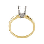 Solid 14kt Two Tone Gold 4-6.5mm Round 4 Prong Deep Vee NOT Pre-Notched Blank Ring Size 7 shank setting 243-204