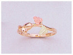 Solid 10kt Three Tone Gold Tea Rose with Red and Green Leaves Blank Ring Size 4-8 shank setting, Prospector Gold, 643-628