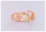 Solid 10kt Three Tone Gold Rose with Red and Green Leaves Blank Ring Size 4-8 shank setting, Prospector Gold, 643-633
